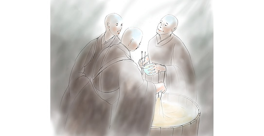 初めてゆばを食べる僧侶