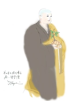 留学僧と茶の木(水彩画)京都の食文化