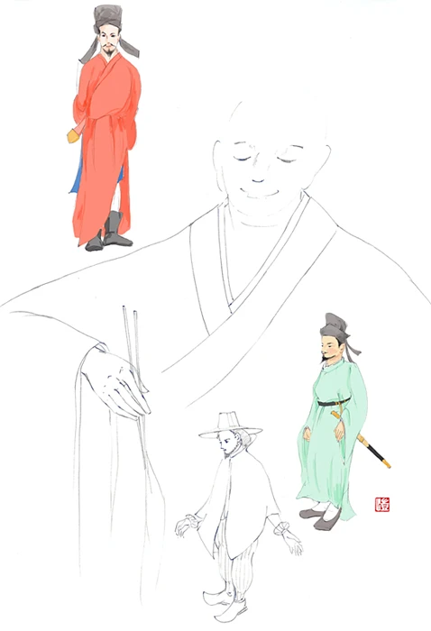 ゆばと食文化にまつわる歴史人物たち（水彩画）ゆば長