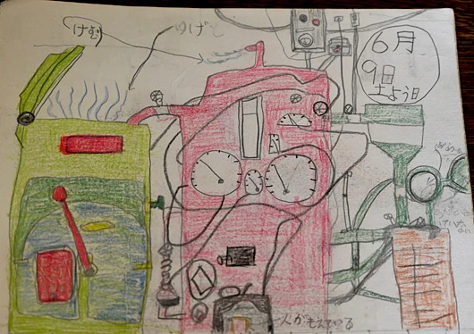 湯葉作りの機械の絵(京都市立京極小学校の絵日記)