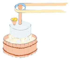 京湯葉を作るために使った石臼(水彩画)